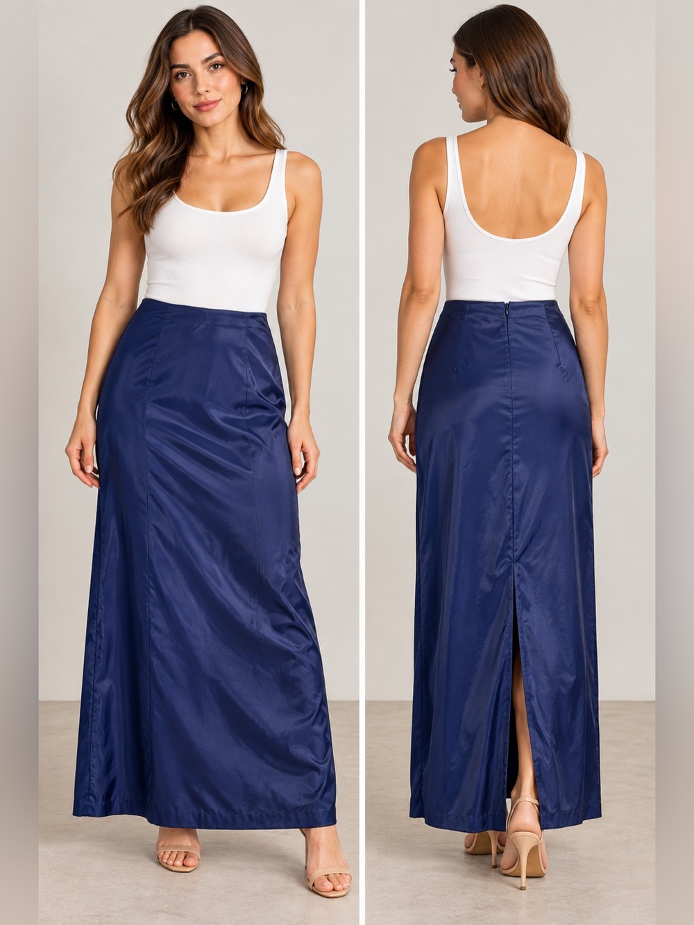 Reitmans Deep Blue Satin Maxi Skirt Size 13 Wedding Formal Minimalist